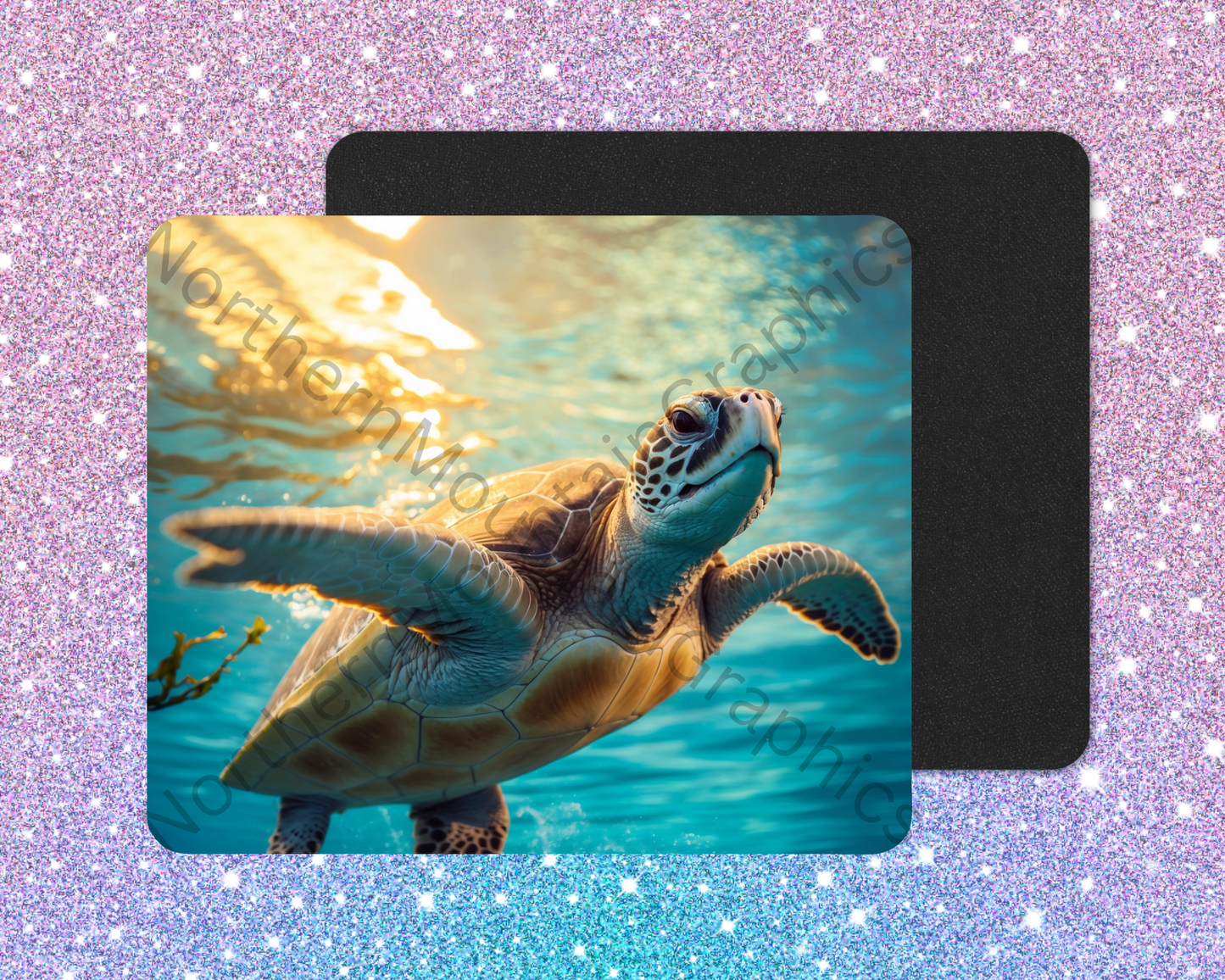Sunlit Blue Sea Turtle Drifter Mouse Pad