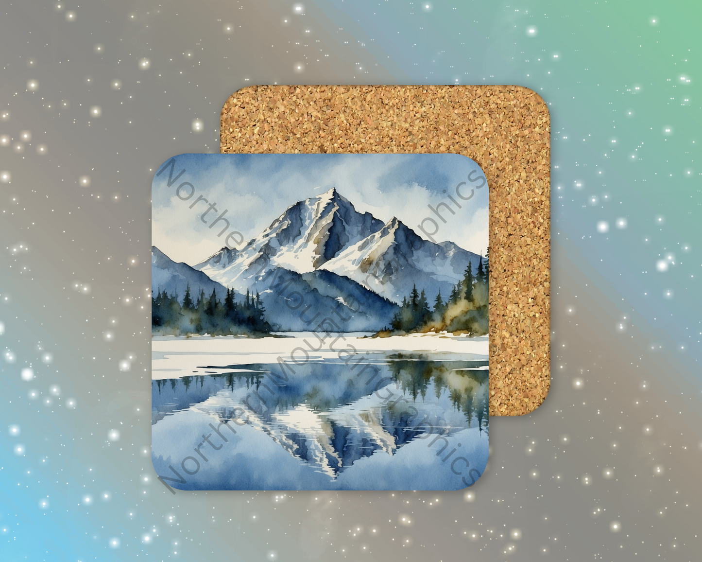 Alpine Mountain Reflection Winter Square Coaster