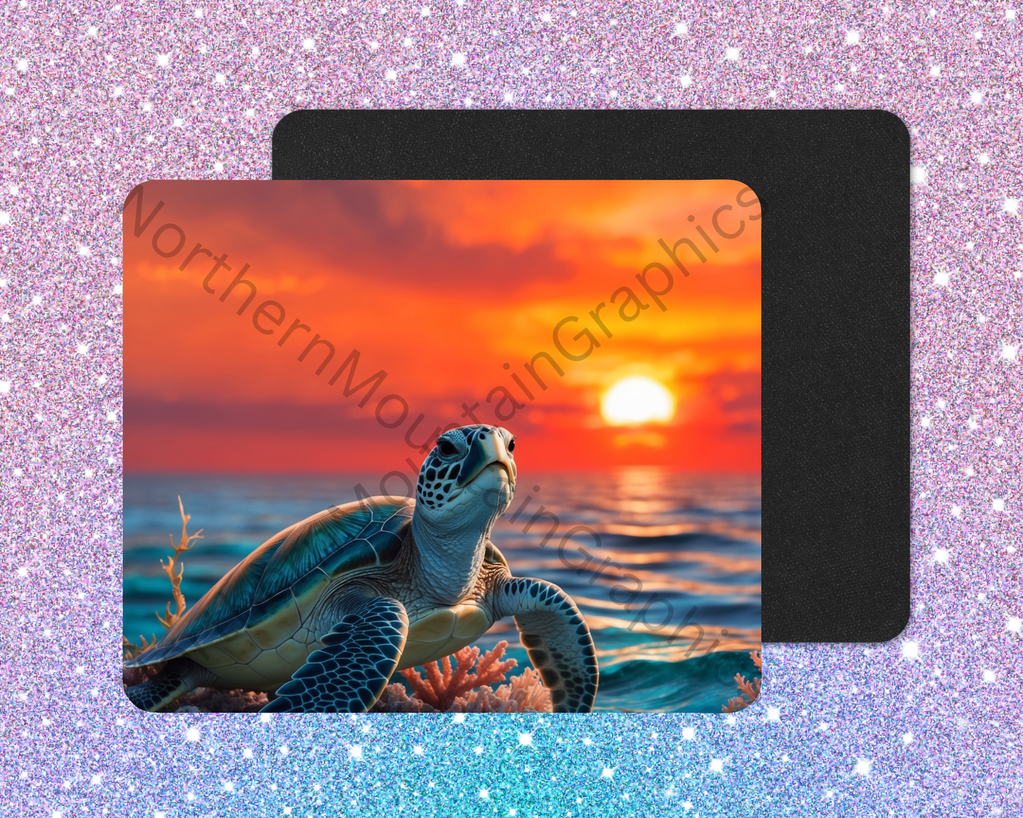 Sunset Coral Sea Turtle Journey Mouse Pad