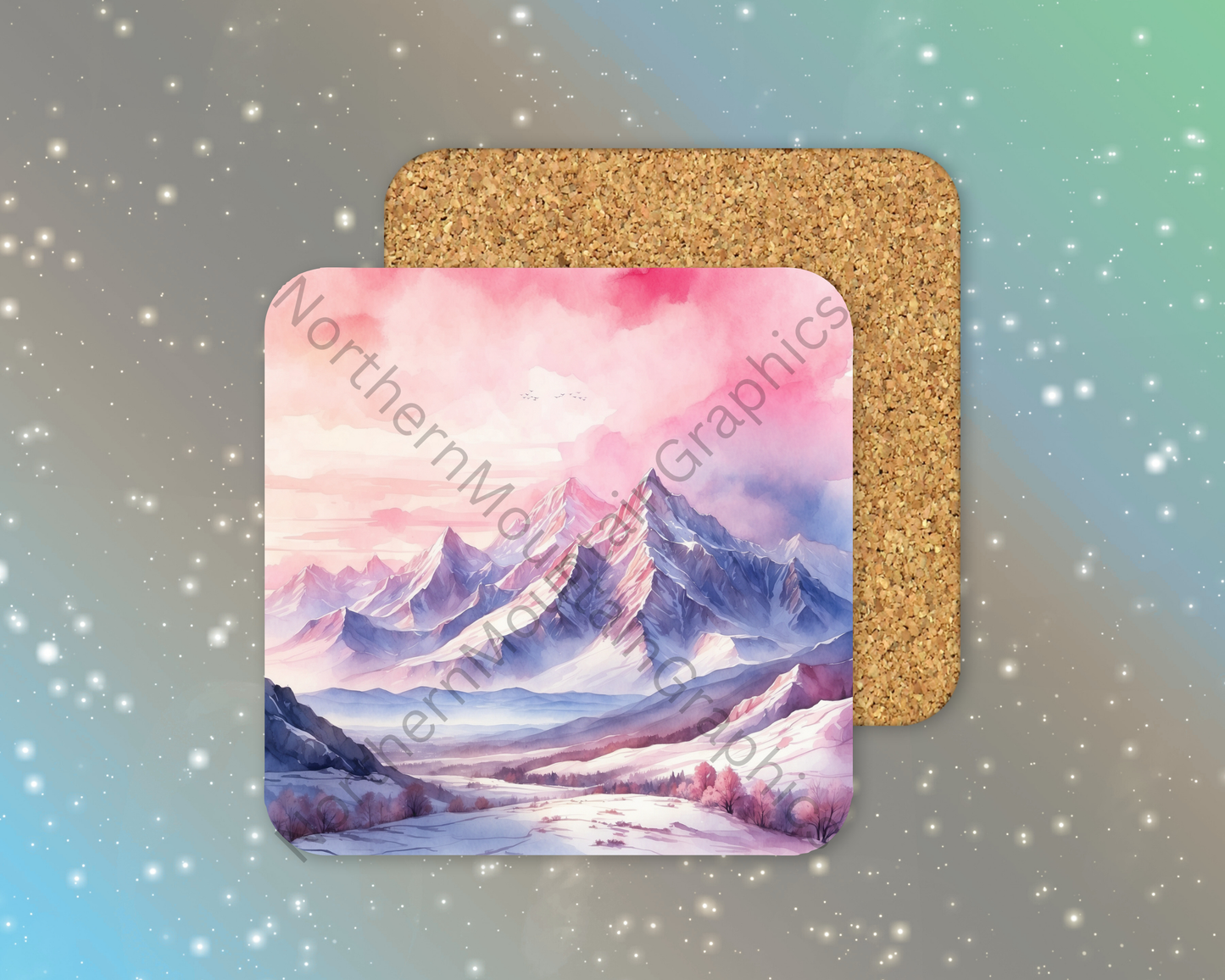 Pink Alpine Mountains at Dawn Winter Square Coaster