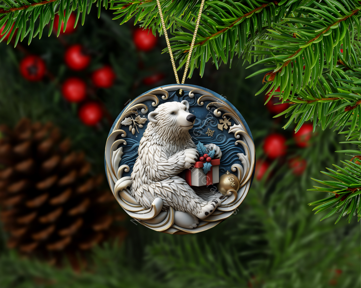 Polar Bear With Gift Christmas Christmas Ornament