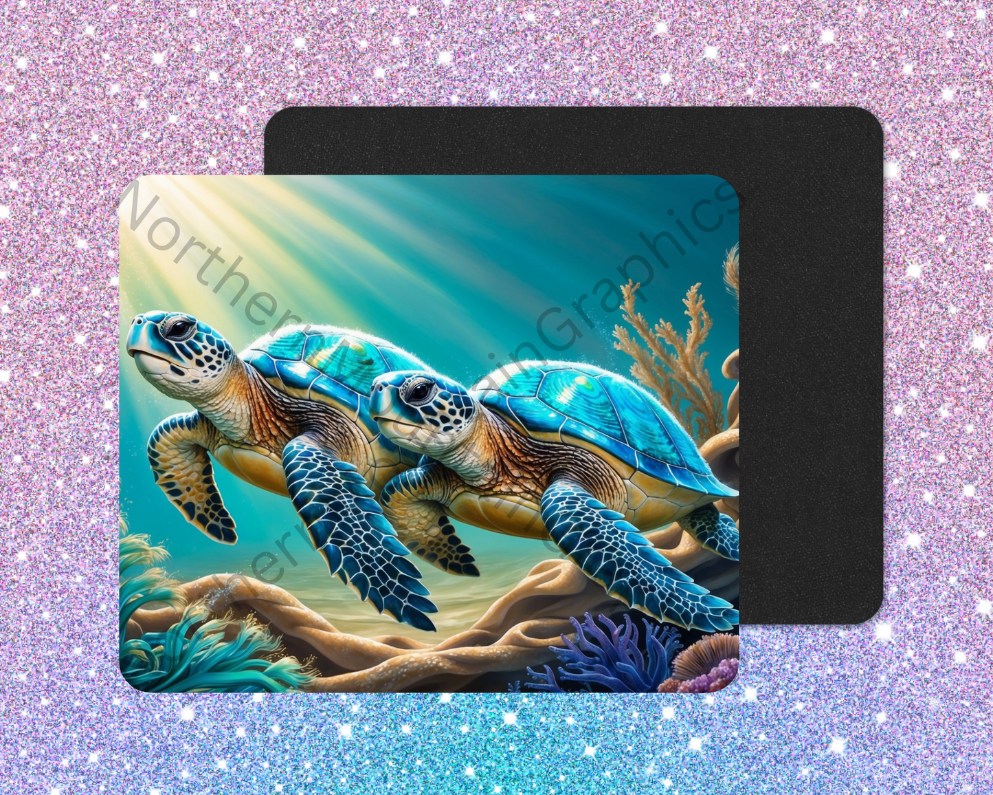 Radiant Reef Sea Turtle Duo Mouse Pad