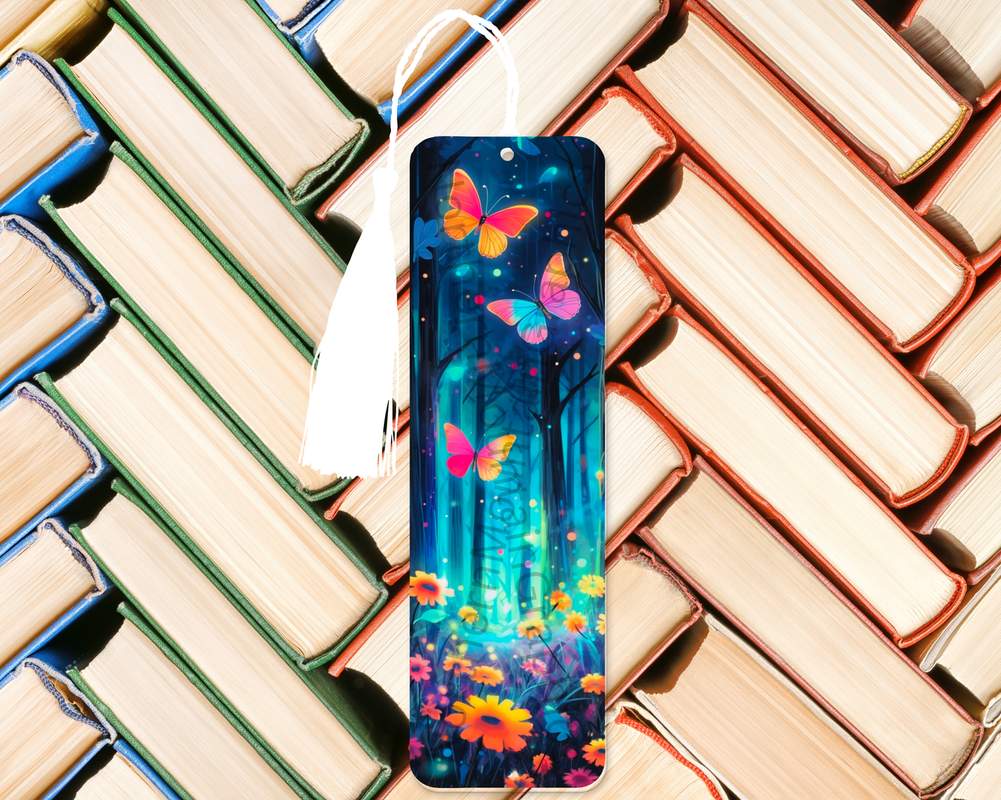 Colorful Butterflies in Forest Bookmark