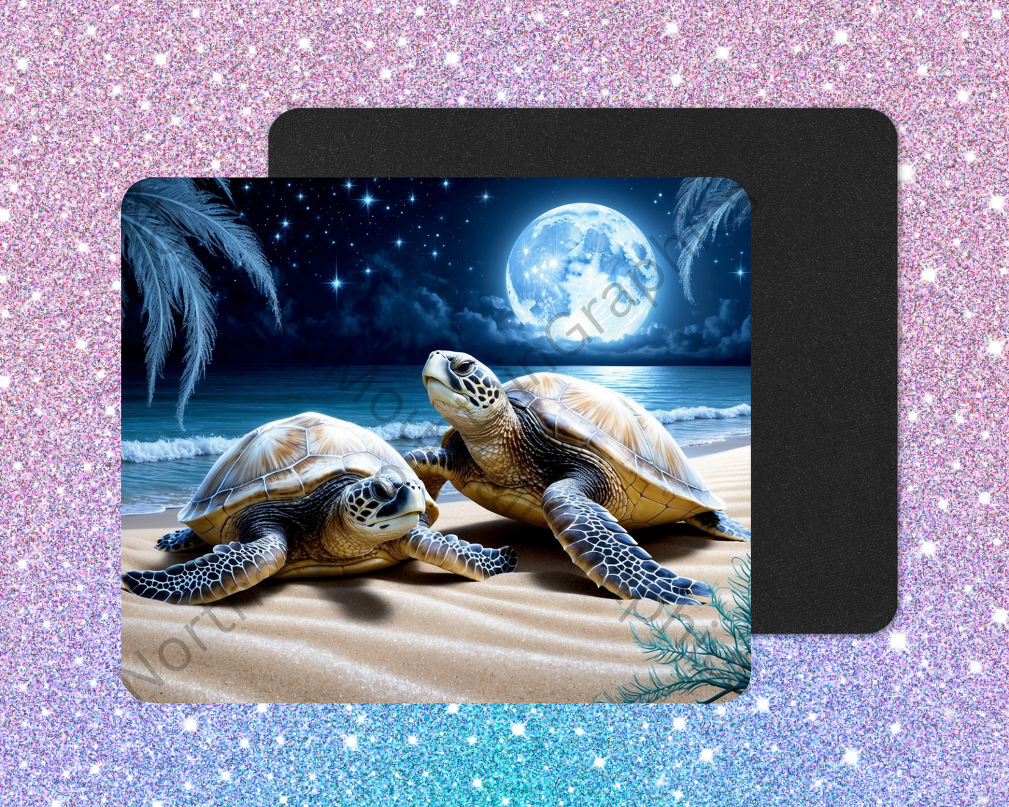 Moonlit Beach Sea Turtle Travelers Mouse Pad