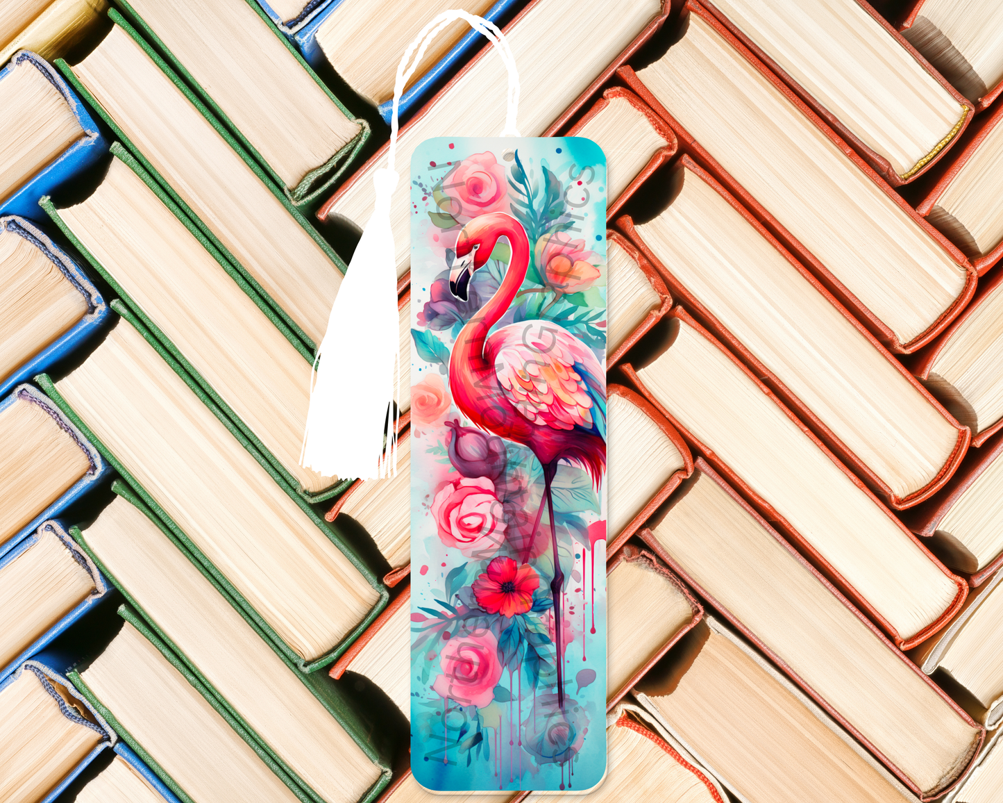 Flamingo Among Tropical Flowers Bookmark