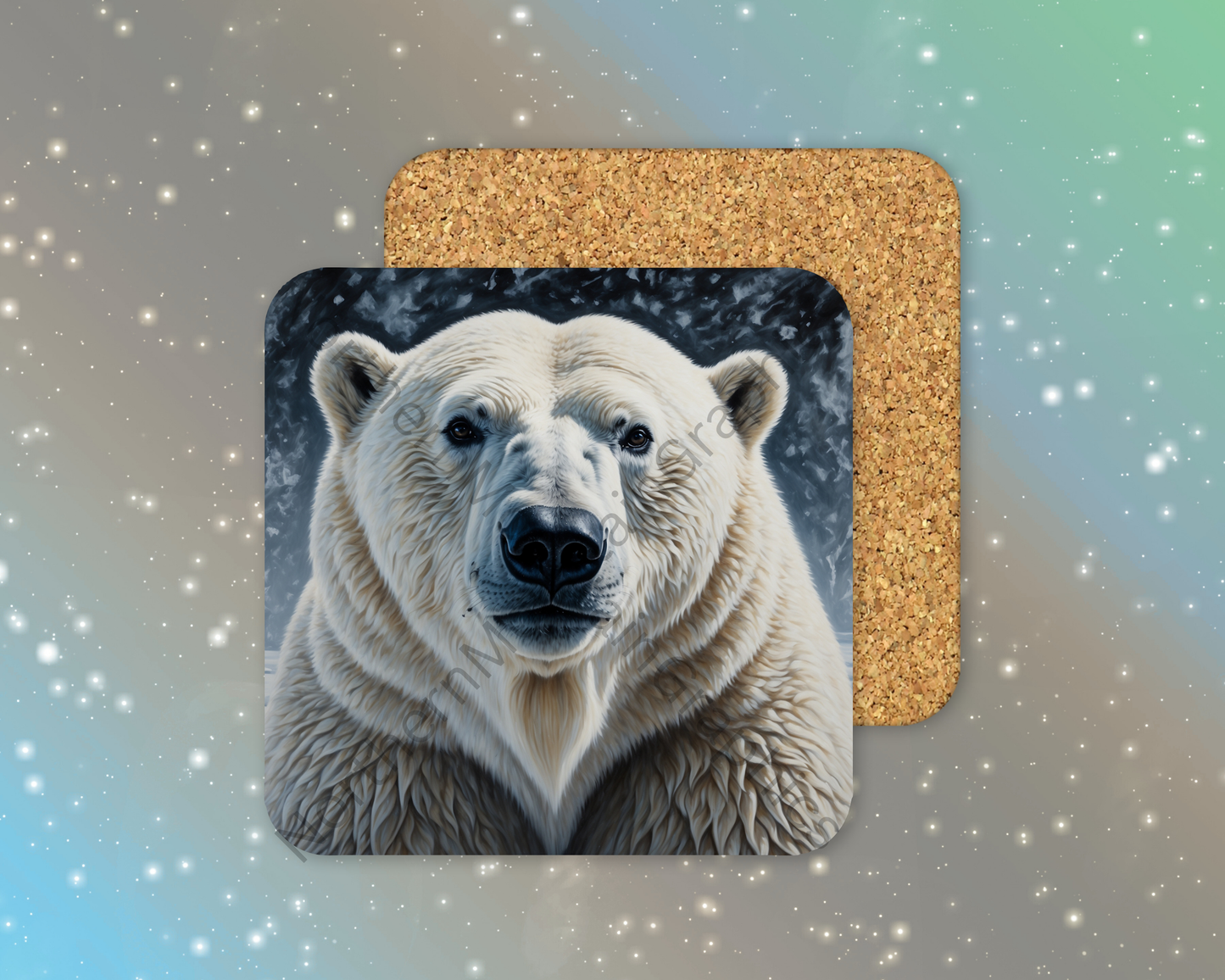 Polar Bear Face Portrait Winter Square Coaster