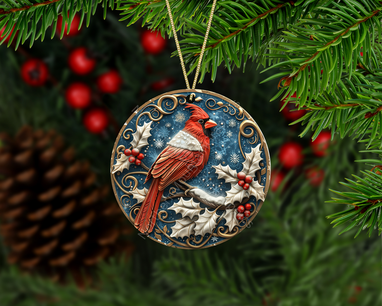 Red Cardinal in Snow Christmas Ornament
