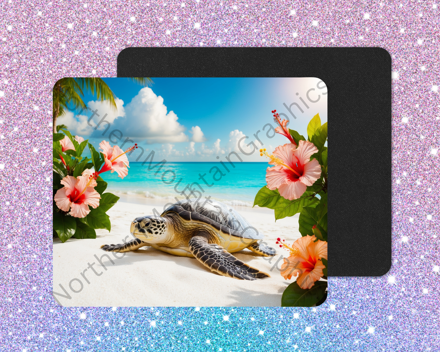 Hibiscus Beach Sea Turtle Traveler Mouse Pad
