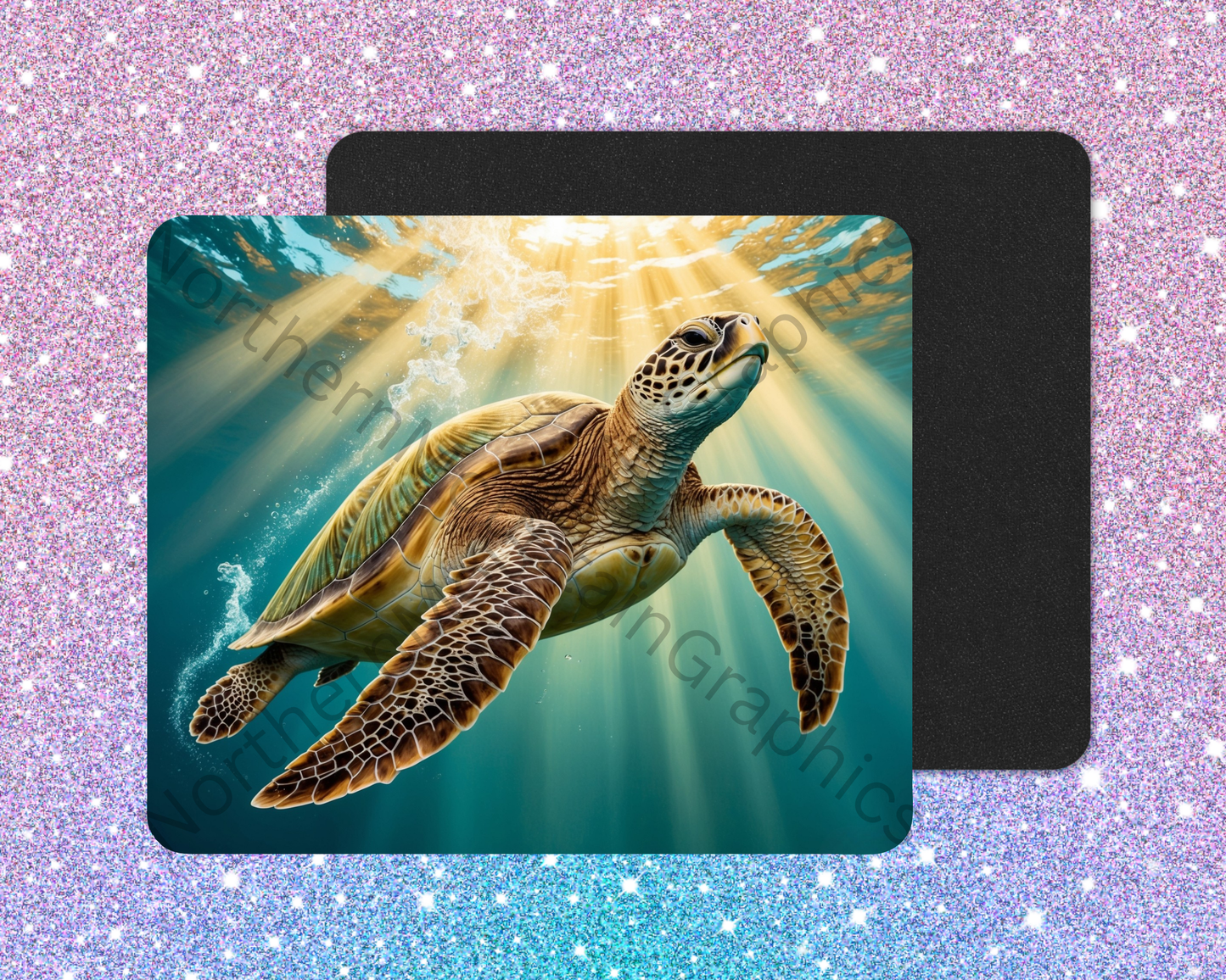 Golden Underwater Sea Turtle Journey Mouse Pad
