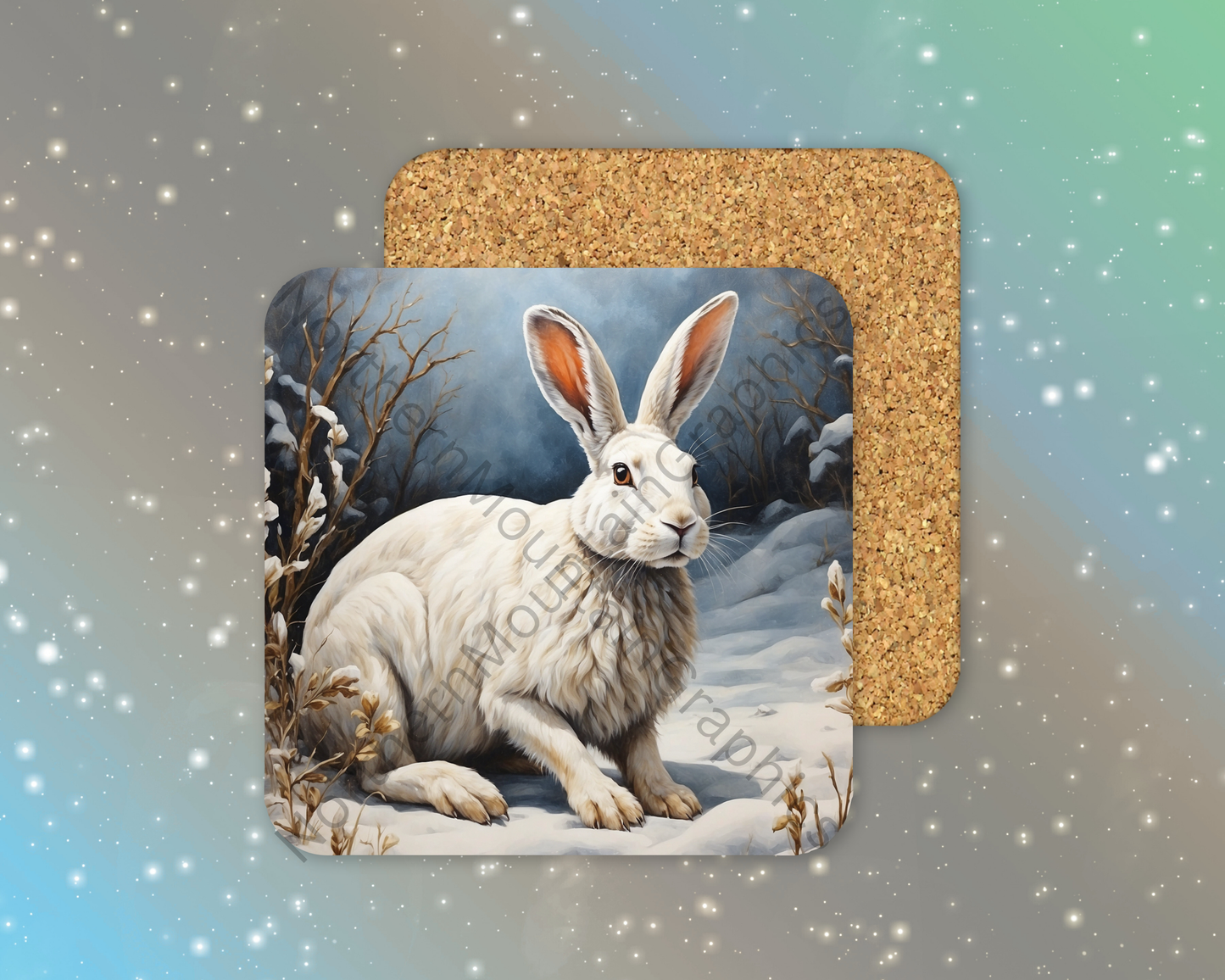 Snowshoe Hare in Winter Winter Square Coaster