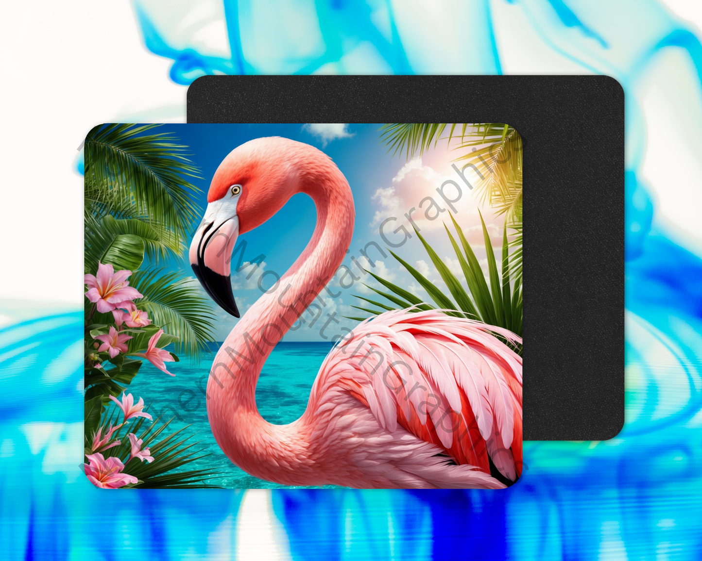 Tropical Leaves Flamingos Mouse Pad