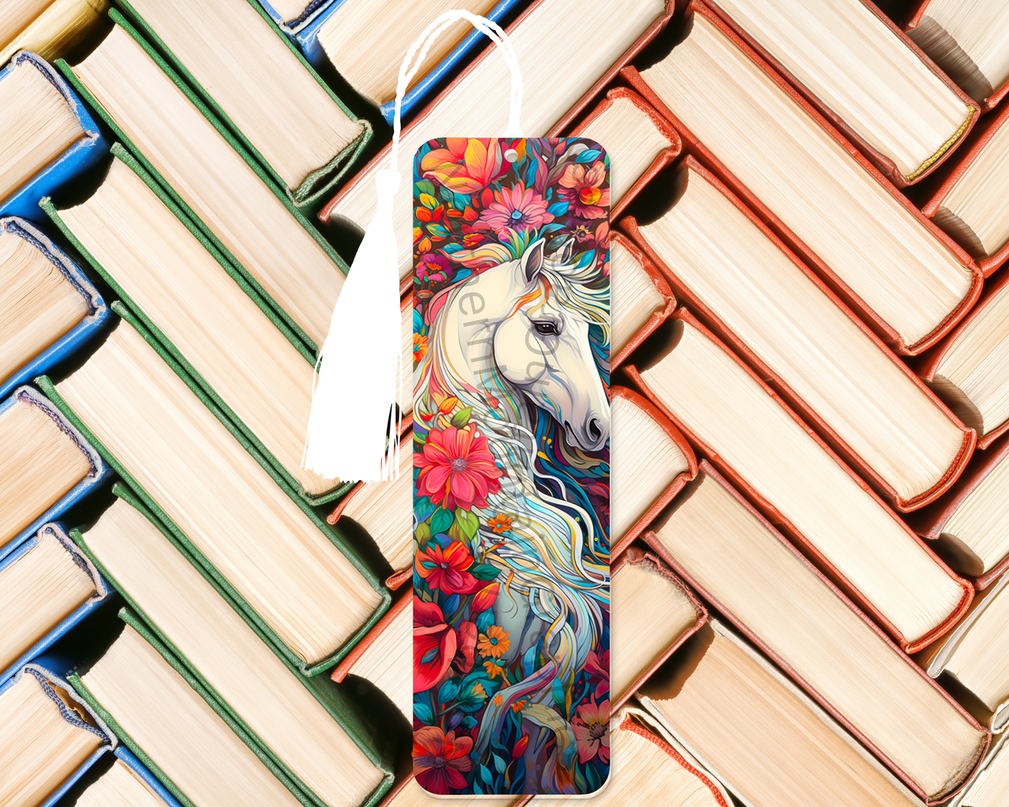 Majestic White Horse Blossoms Bookmark