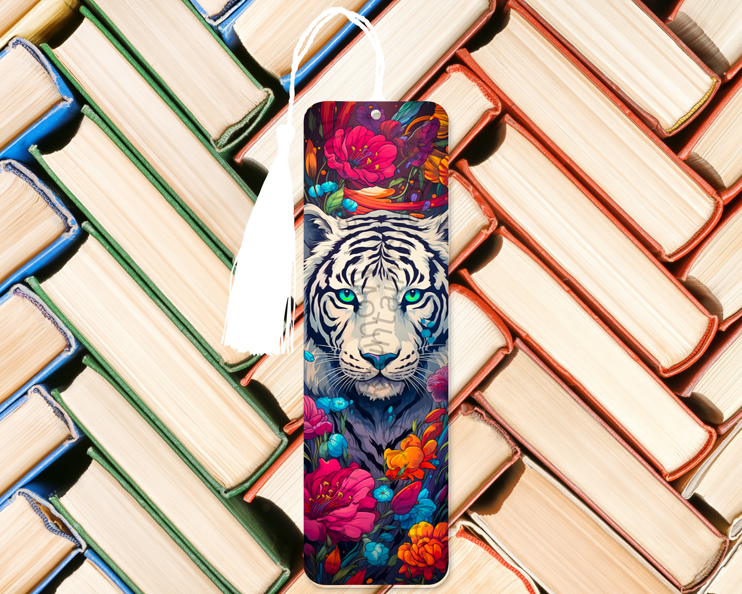 White Tiger With Flowers Bookmark