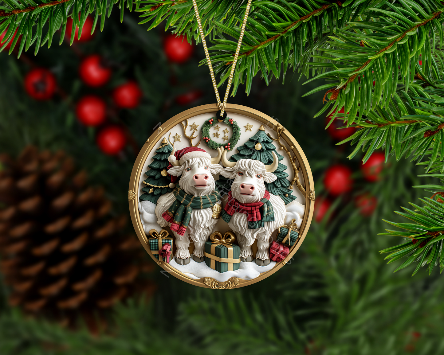 Christmas Highland Cows Christmas Ornament