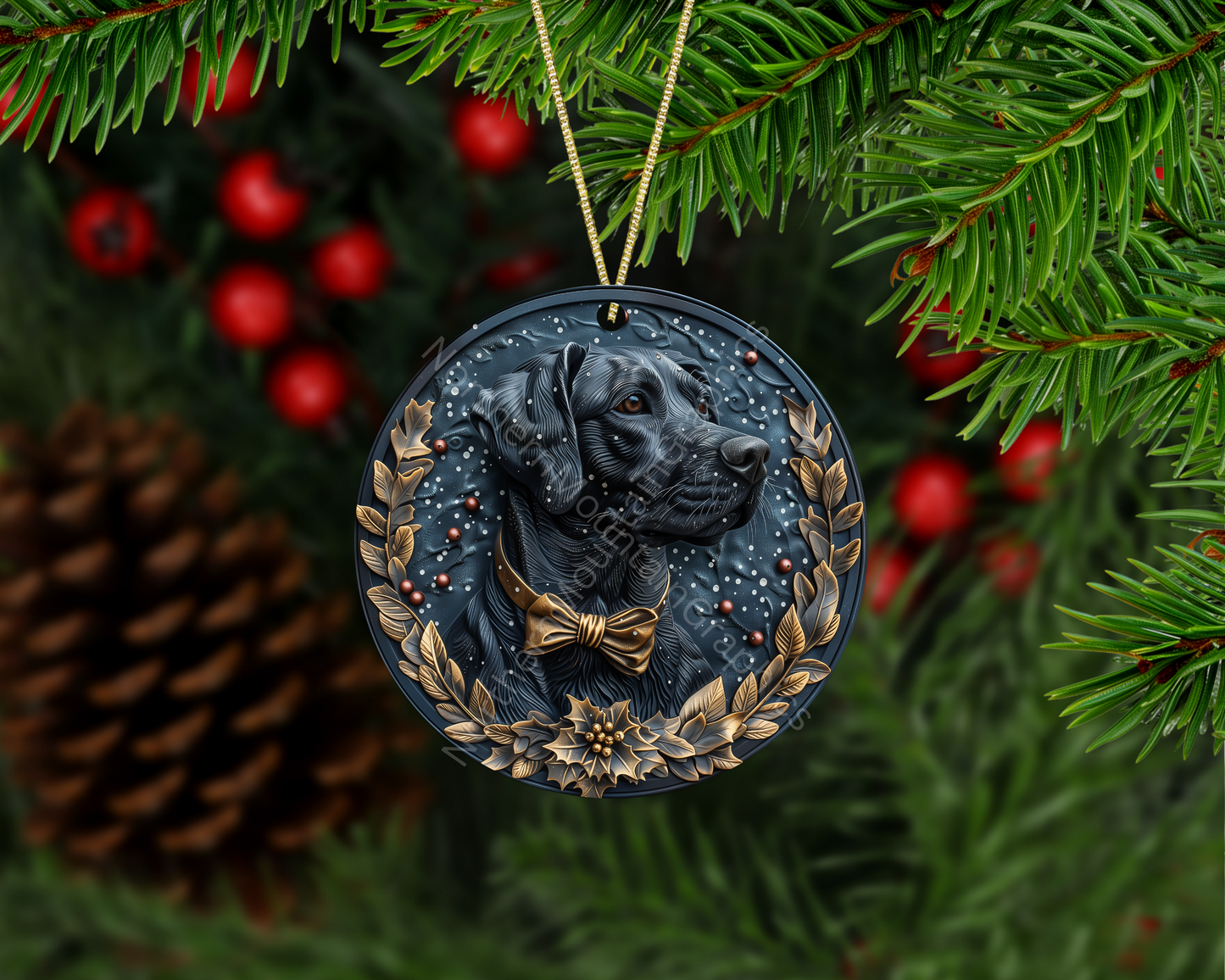 Majestic Black Labrador Christmas Ornament