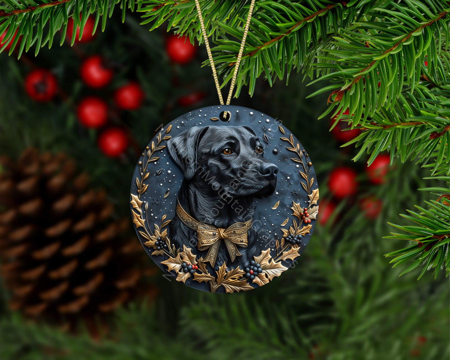 Regal Black Labrador Christmas Ornament