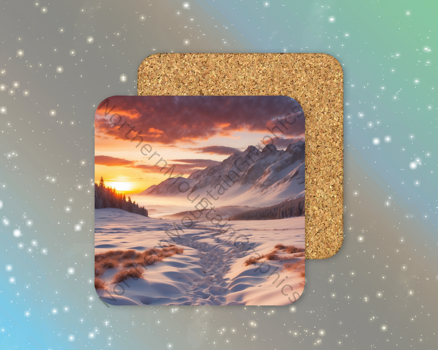 Crimson Dawn Over Silent Peaks Winter Square Coaster