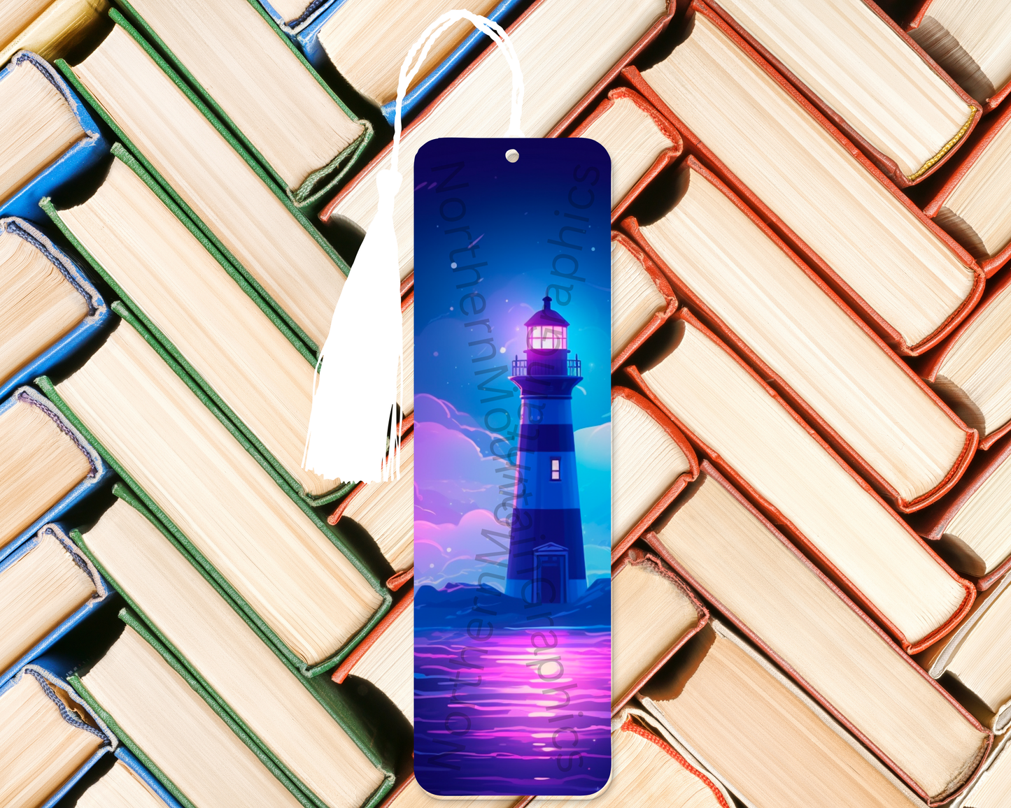 Neon Lighthouse Glow Bookmark