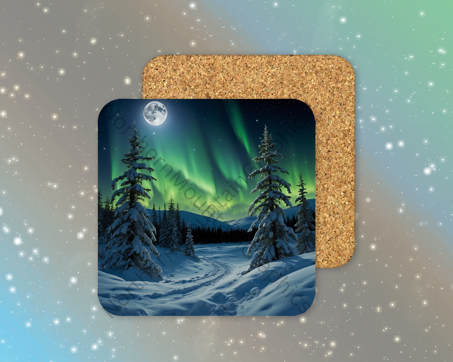 Moonlit Aurora Trail Winter Square Coaster