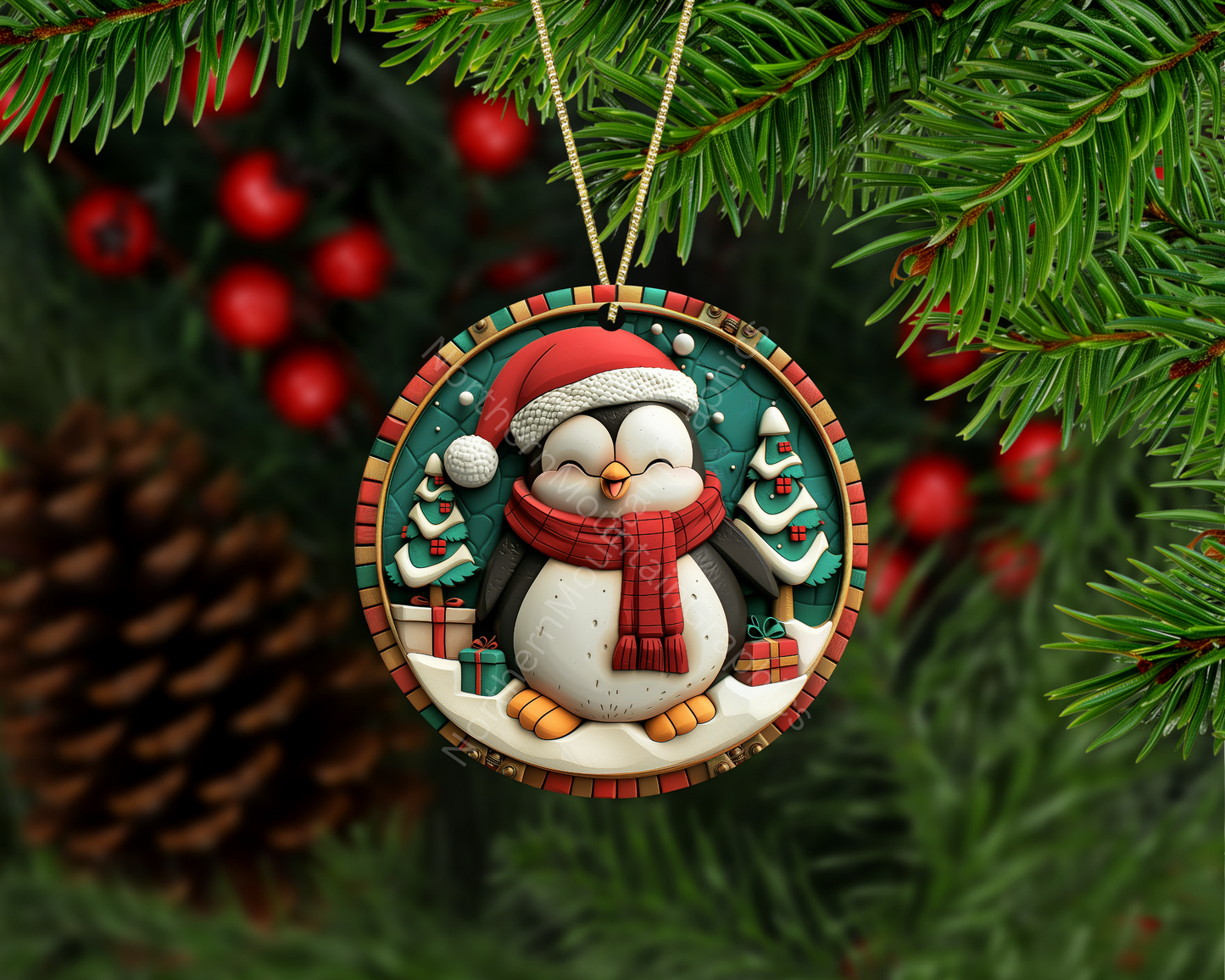 Golden Santa with Gift Sack Christmas Ornament