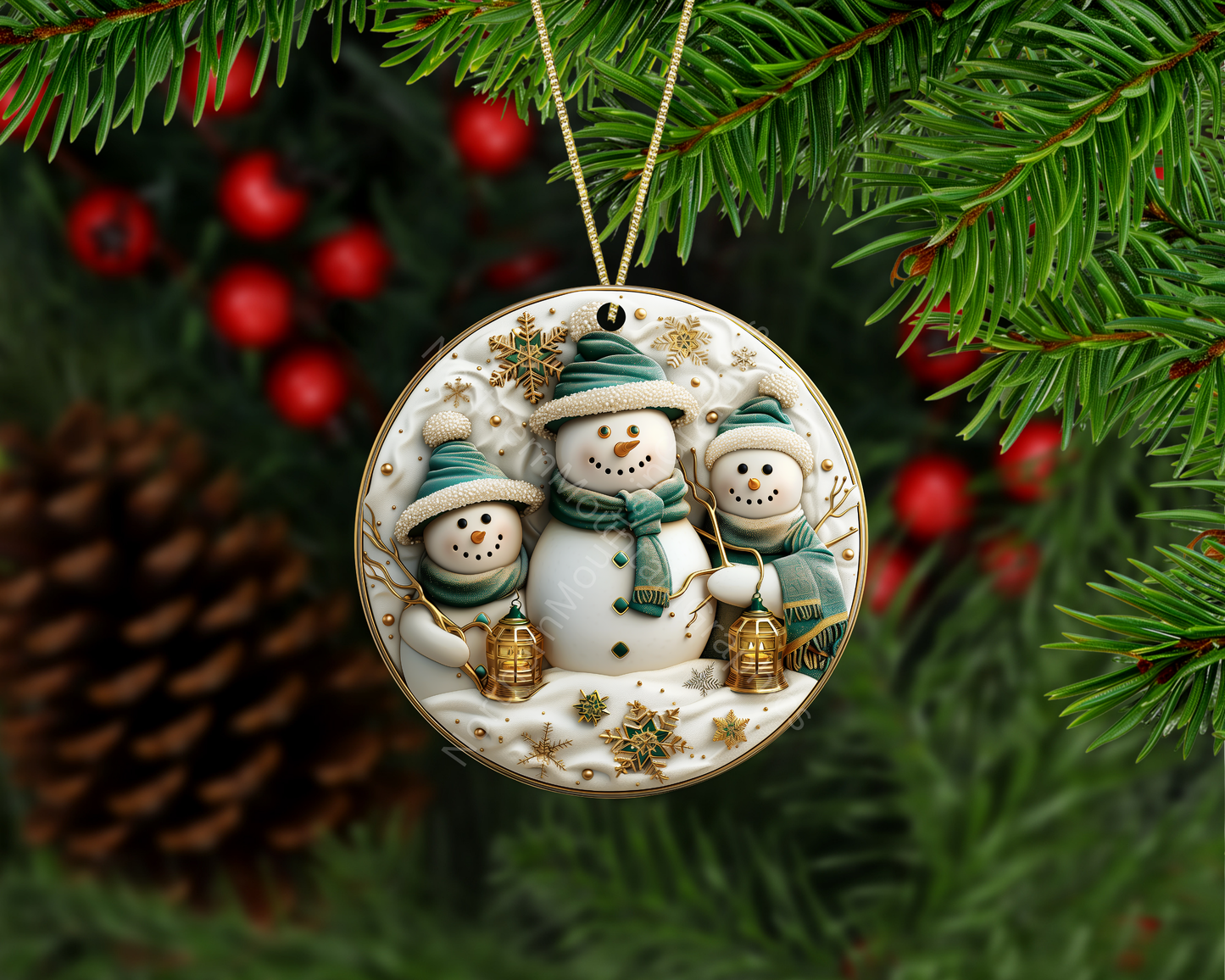 Waving Santa with Holly Wreath Christmas Ornament