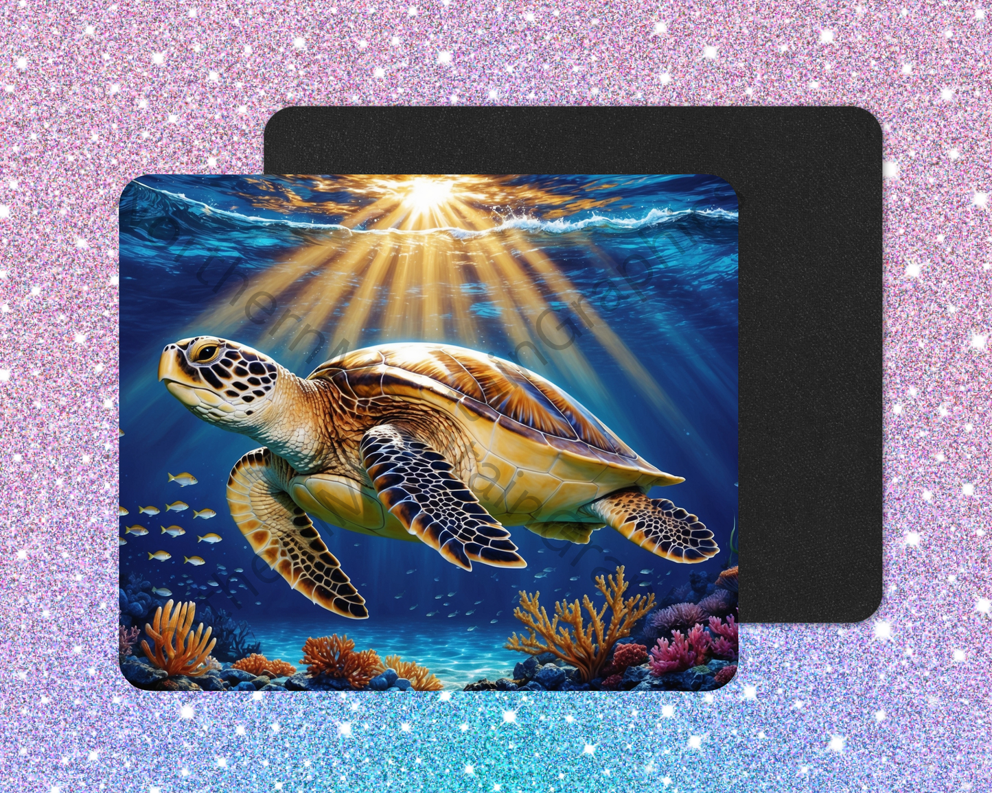 Golden Reef Sea Turtle Swimmer Mouse Pad