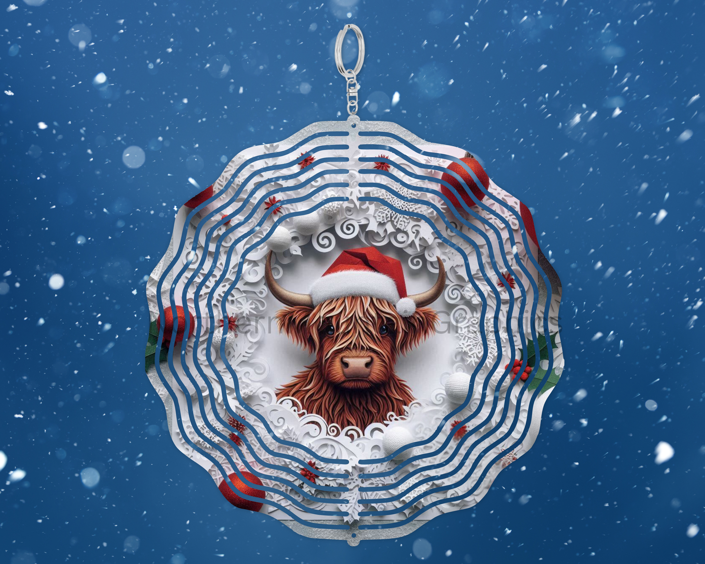 Festive Highland Cow Wind Spinner