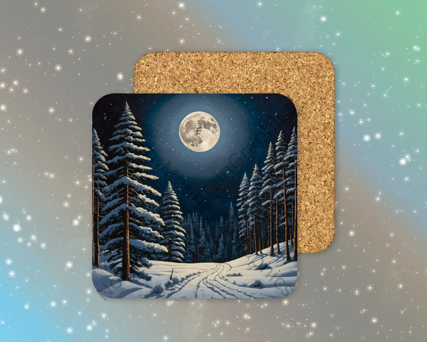Moonlit Forest Trail Winter Square Coaster