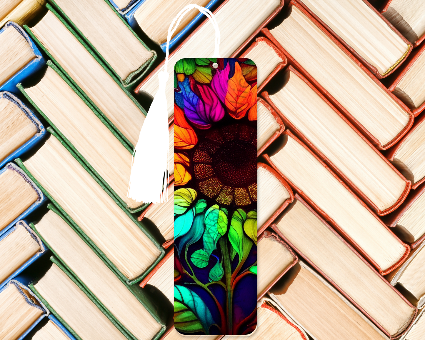 Vibrant Stained Glass Sunflower Bookmark