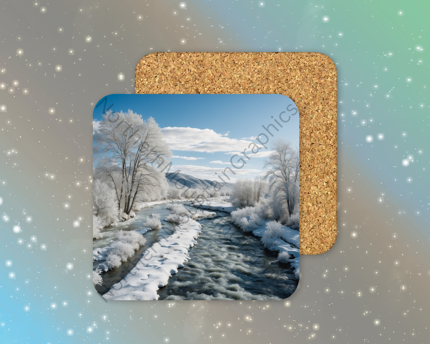 Winter’s Gentle Current Winter Square Coaster