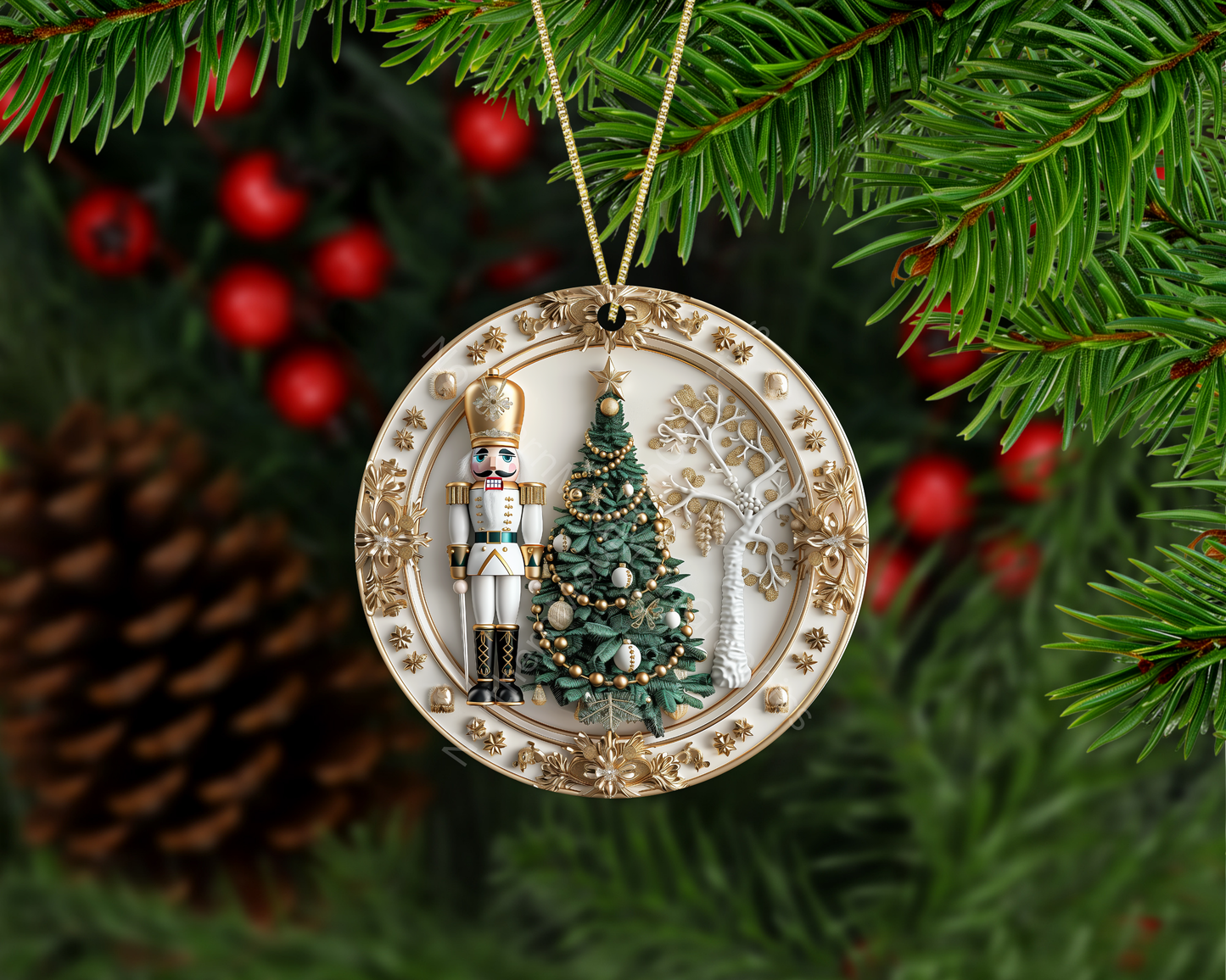 Gold & White Nutcracker With Festive Christmas Ornament