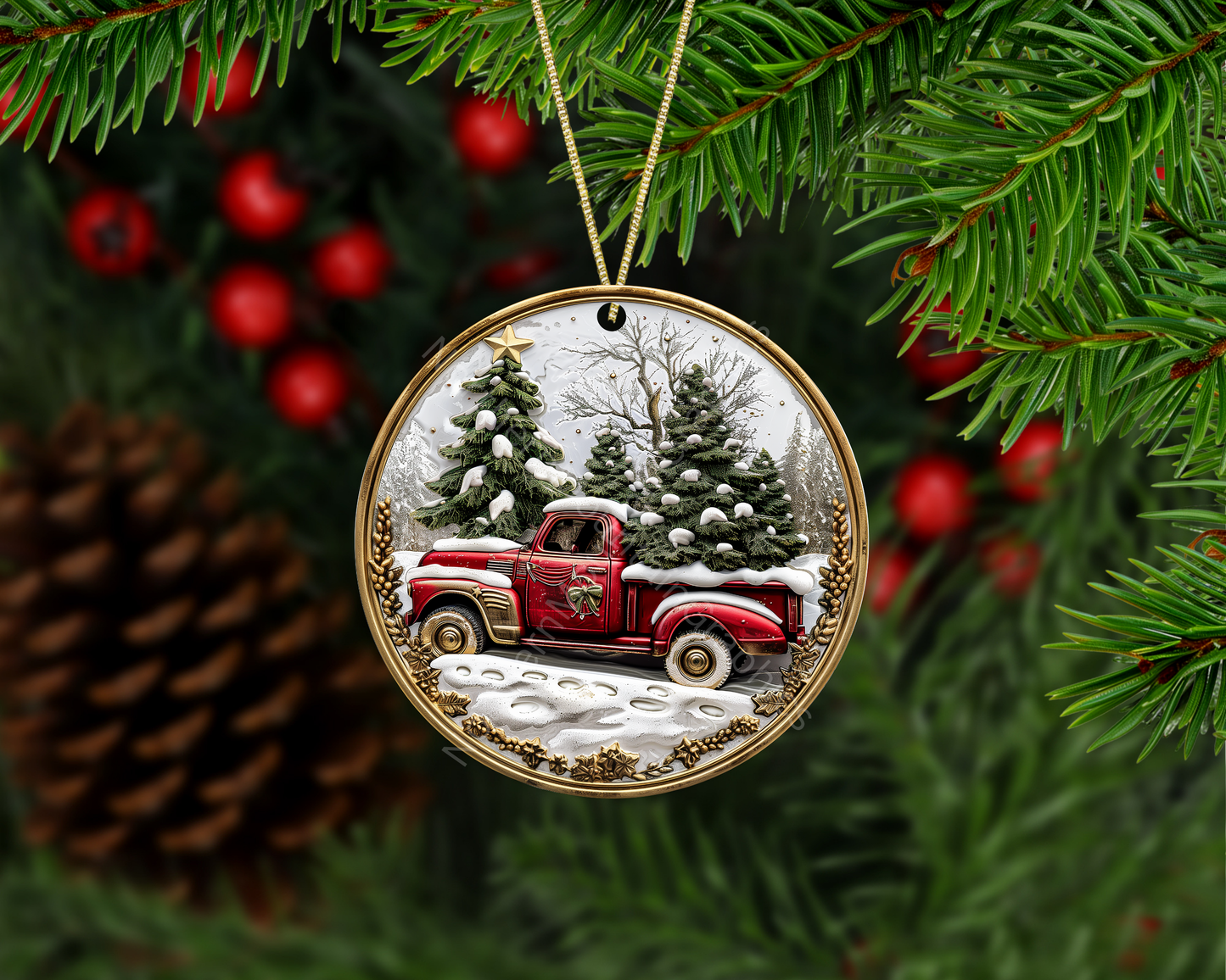 Vintage Red Pickup Truck Christmas Ornament