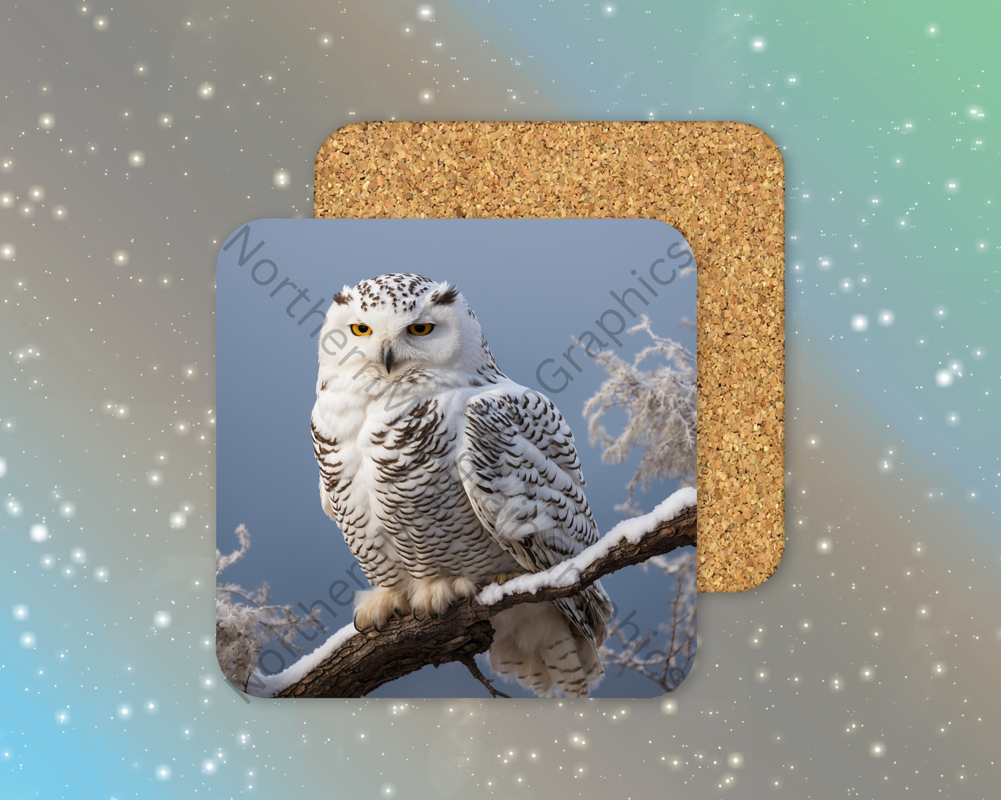 Majesty of the Frozen Watch Owl Winter Square Coaster