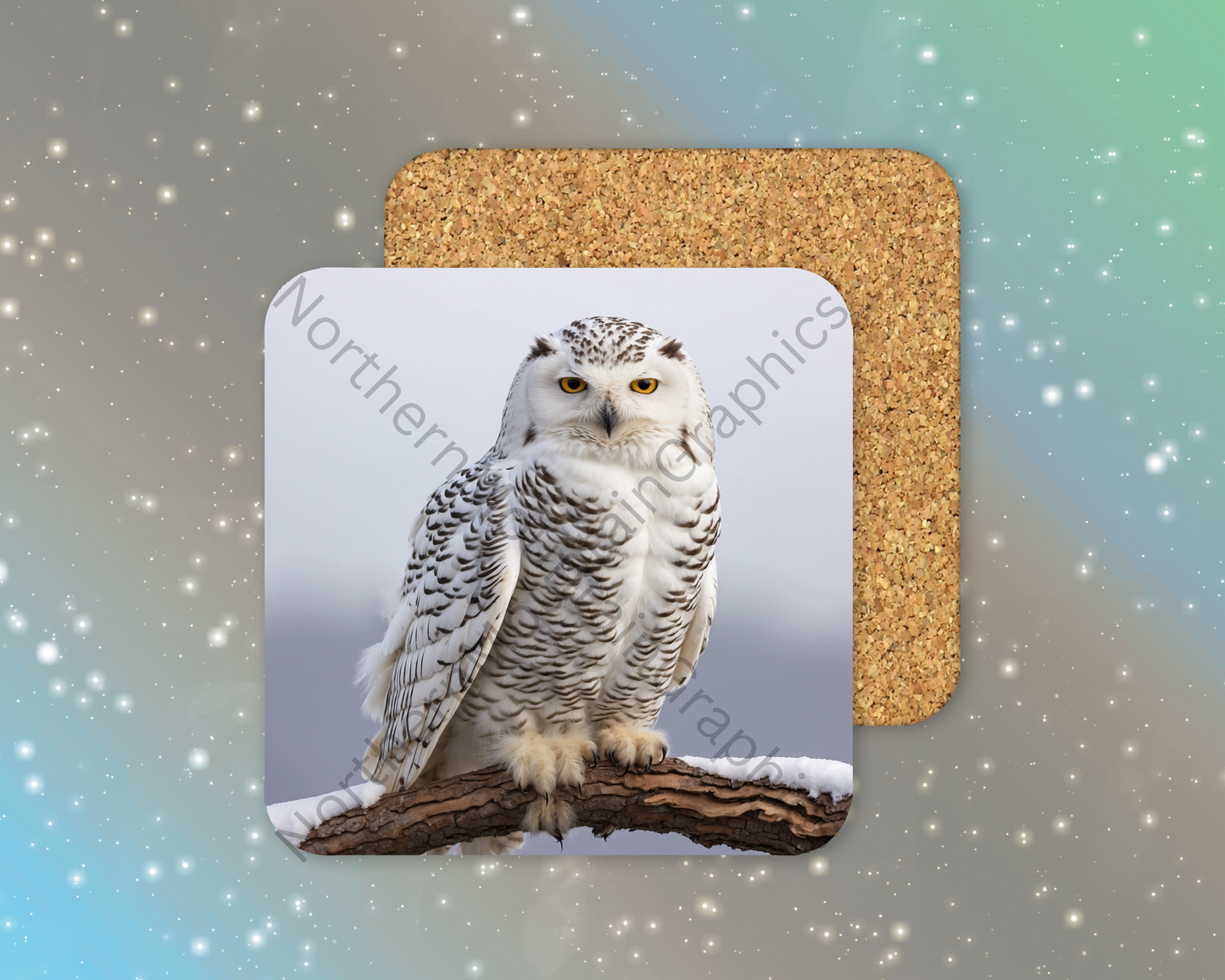 Monarch of the Snow Owl Winter Square Coaster