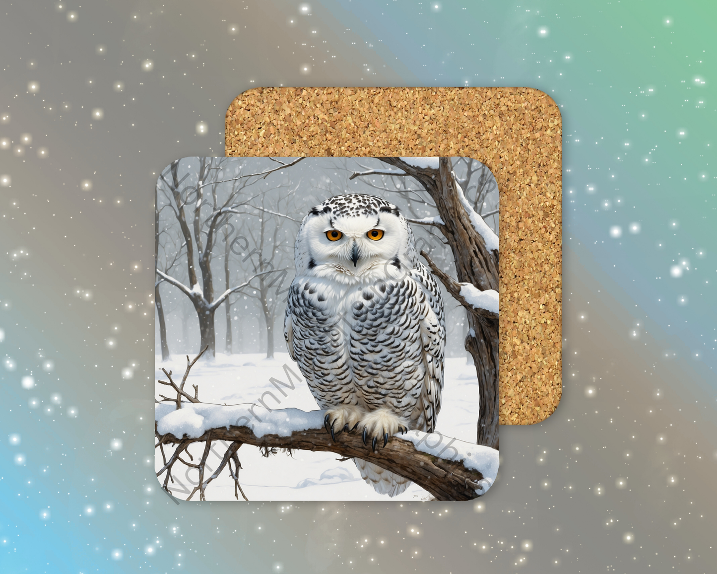Silent Guardian of the Snow Owl Winter Square Coaster