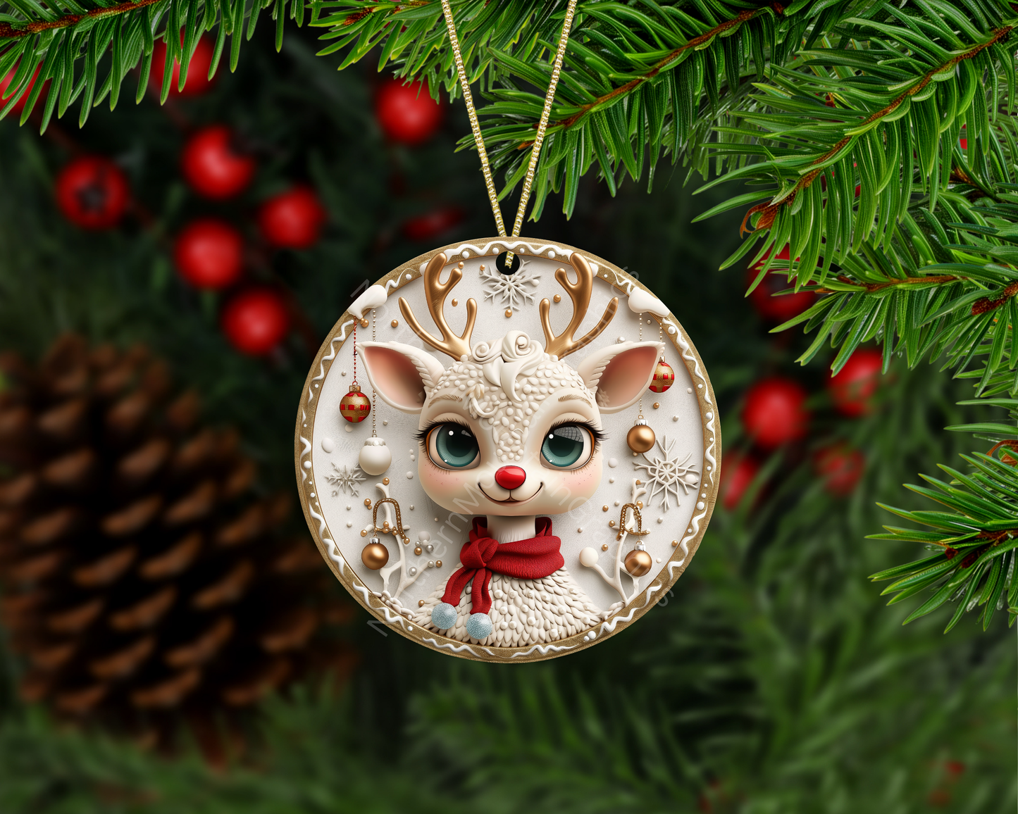 Sweet Winter Reindeer with Gold Accents Christmas Ornament