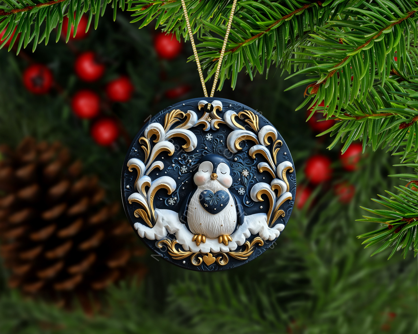 Snowy Serenity – Penguin of Peace Christmas Ornament