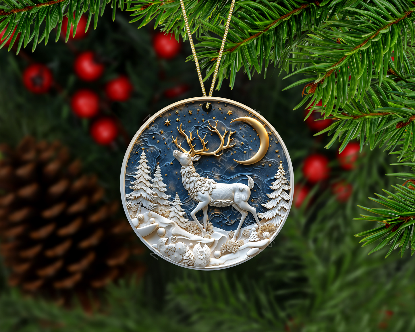 Reindeer Gold & Ivory Christmas Ornament