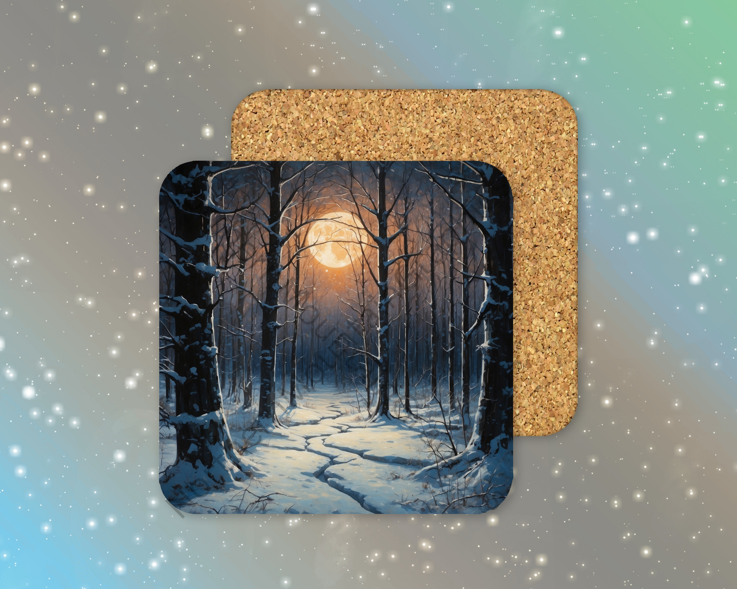 Lunar Pathway Winter Square Coaster