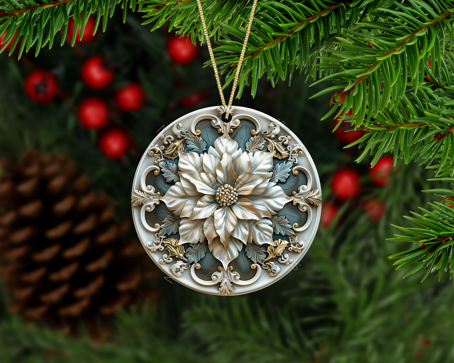 Ivory Poinsettia Bloom Christmas Ornament