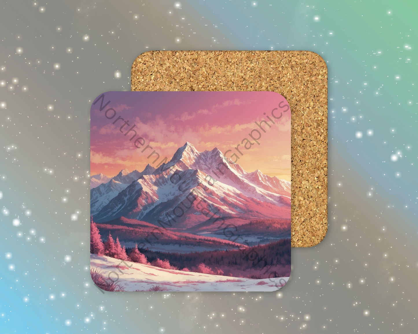 Rose-Gold Ridge Winter Square Coaster