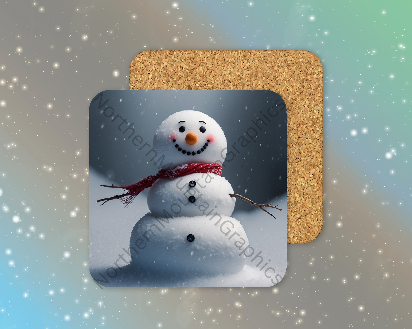 Cozy Snowman Glow Winter Square Coaster