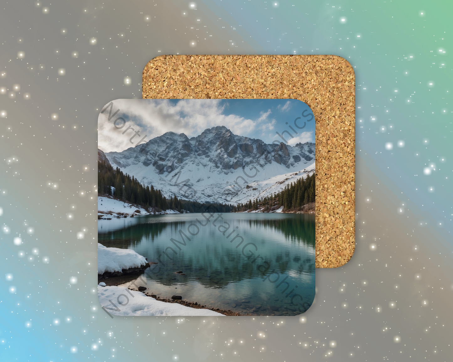 Emerald Glacier Lake Winter Square Coaster