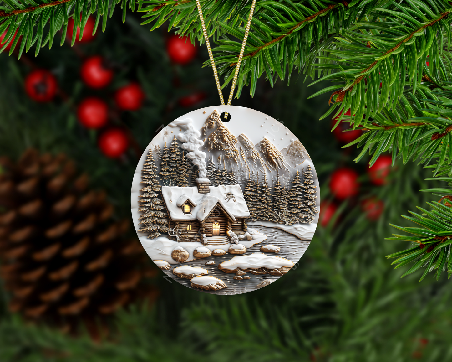 Rustic Winter Cabin Christmas Ornament