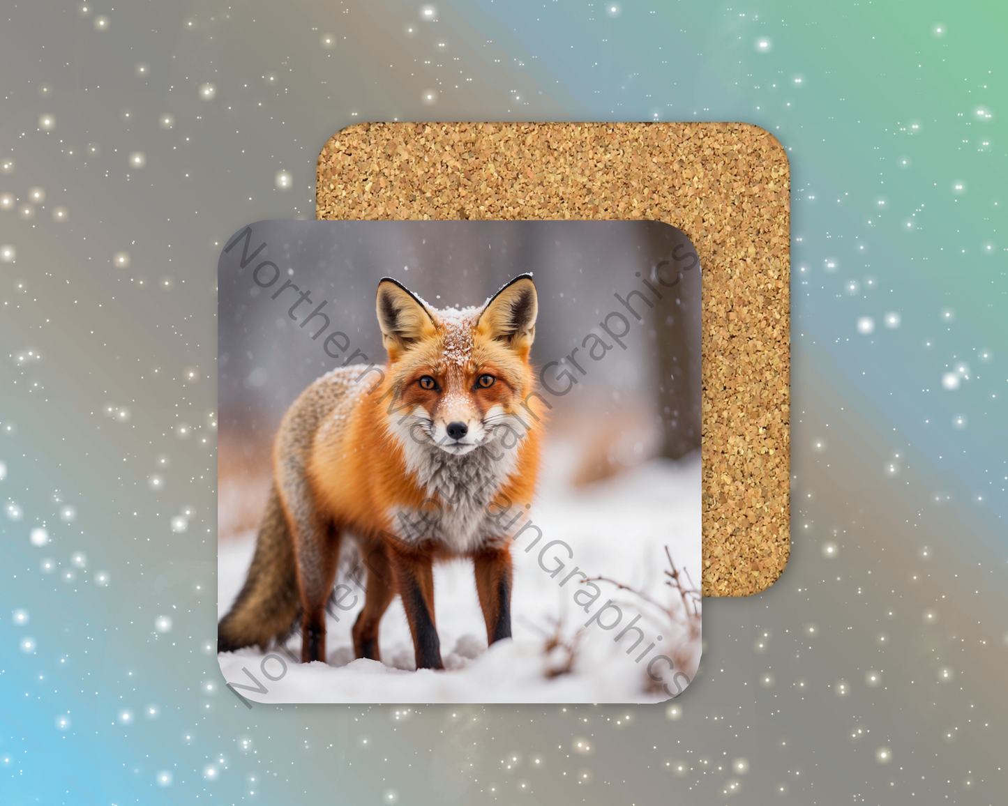 Winter Fox Portrait Winter Square Coaster