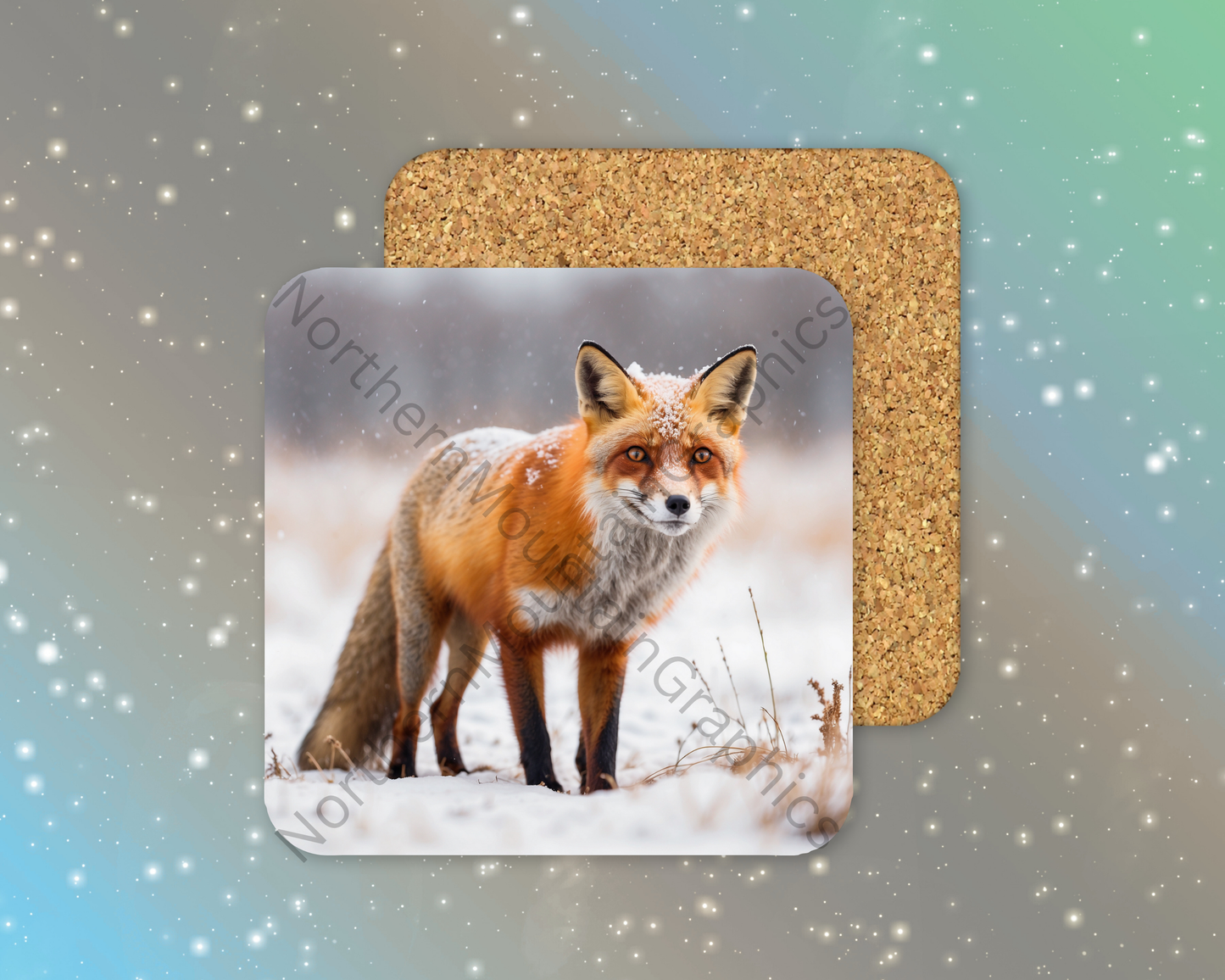 Glistening Amber Fox Winter Square Coaster