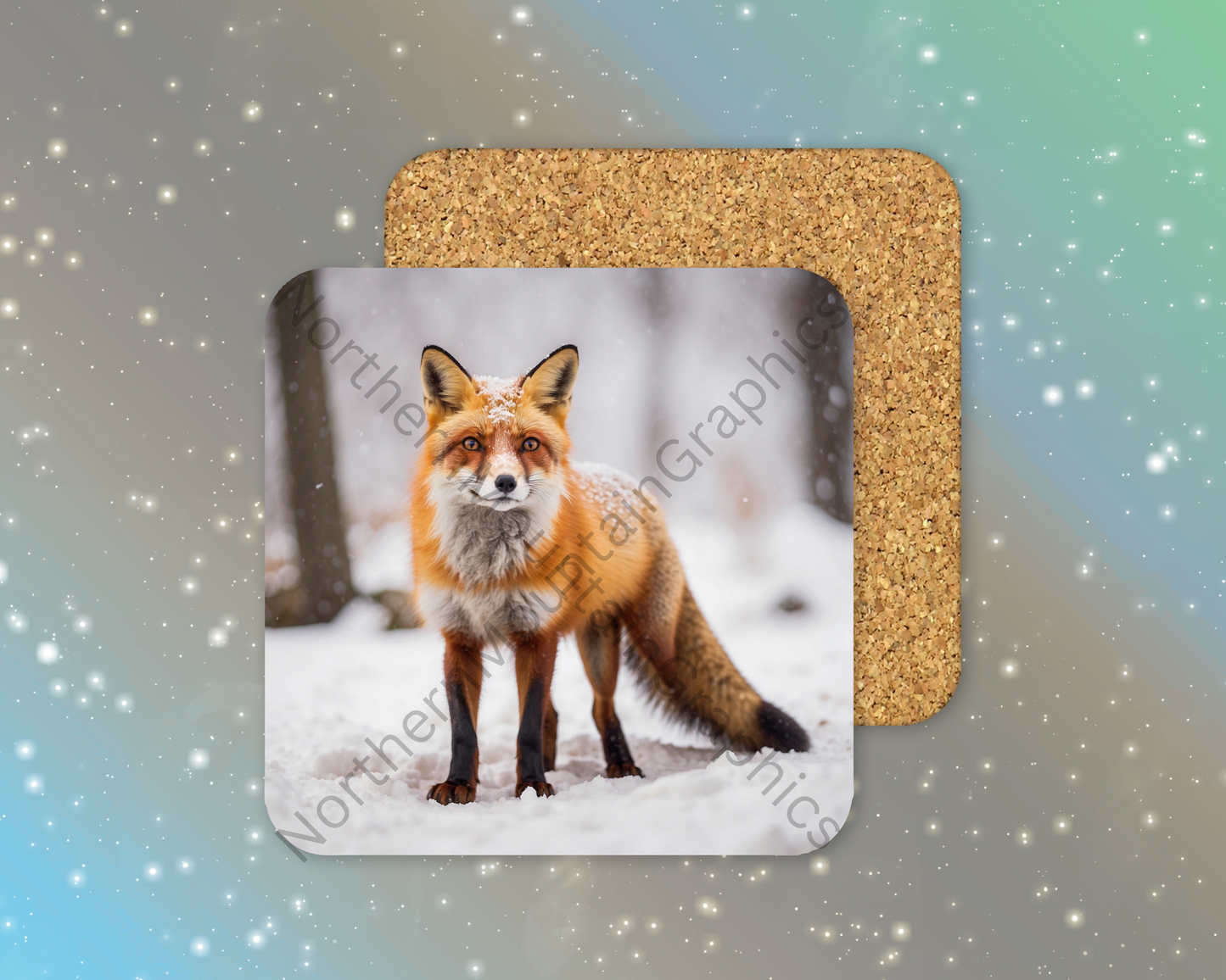 Winter Watcher – Red Fox Winter Square Coaster