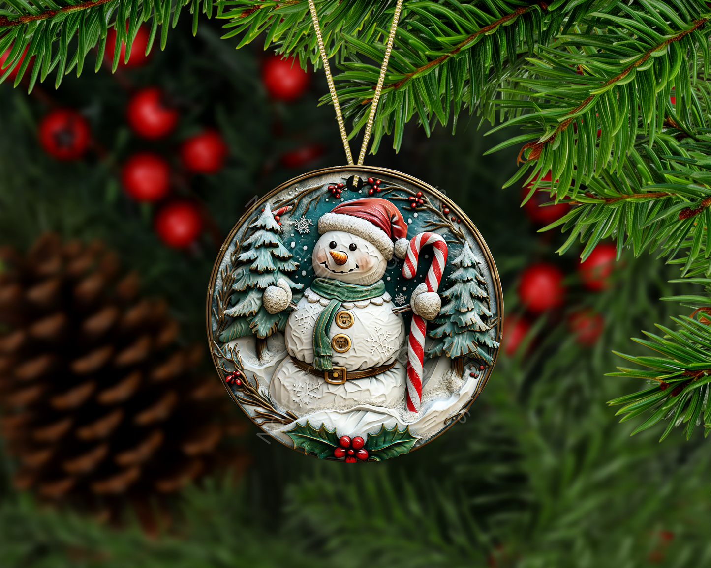 Snowman Holding a Candy Cane Christmas Ornament