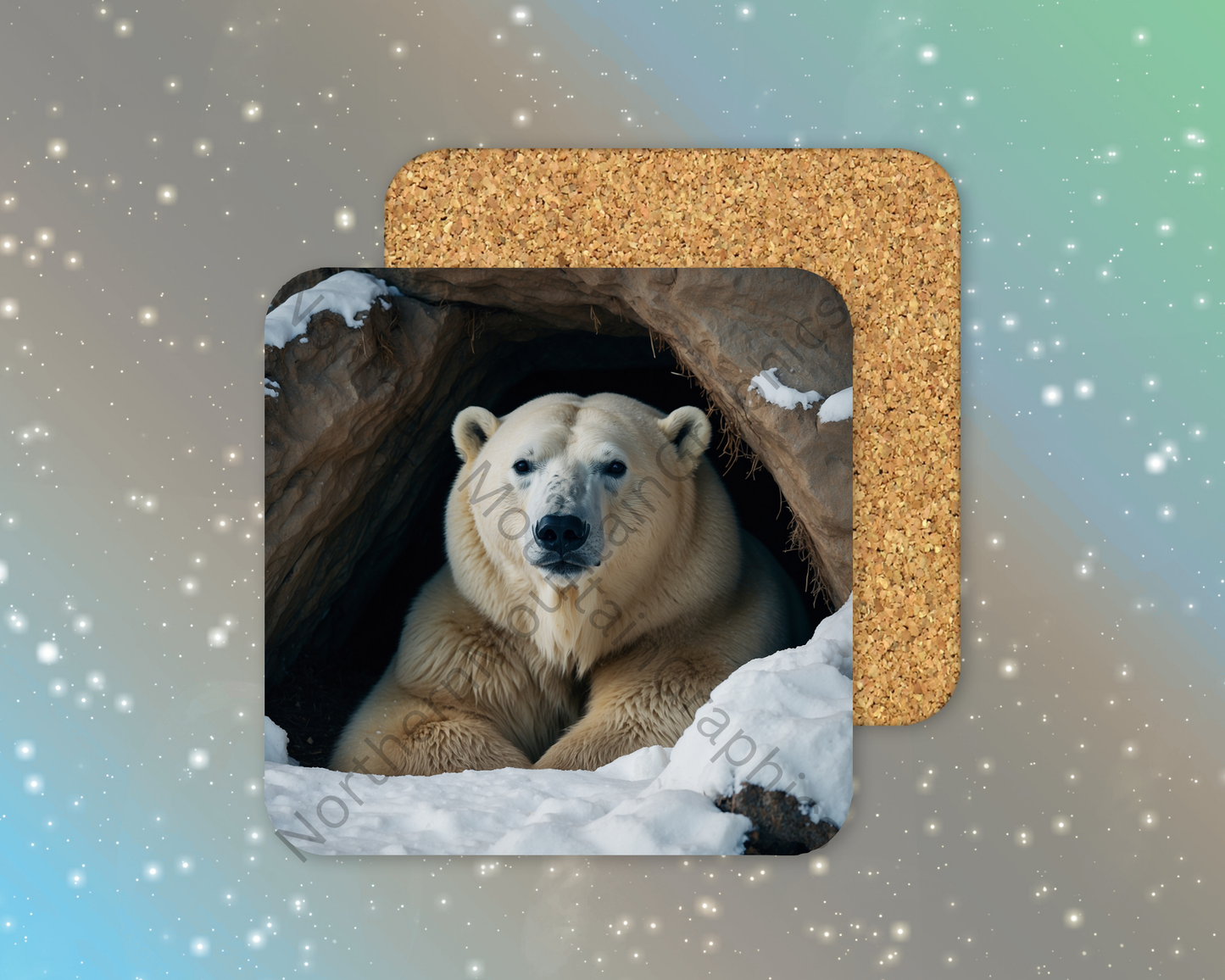Polar Bear at Cave Entrance Winter Square Coaster