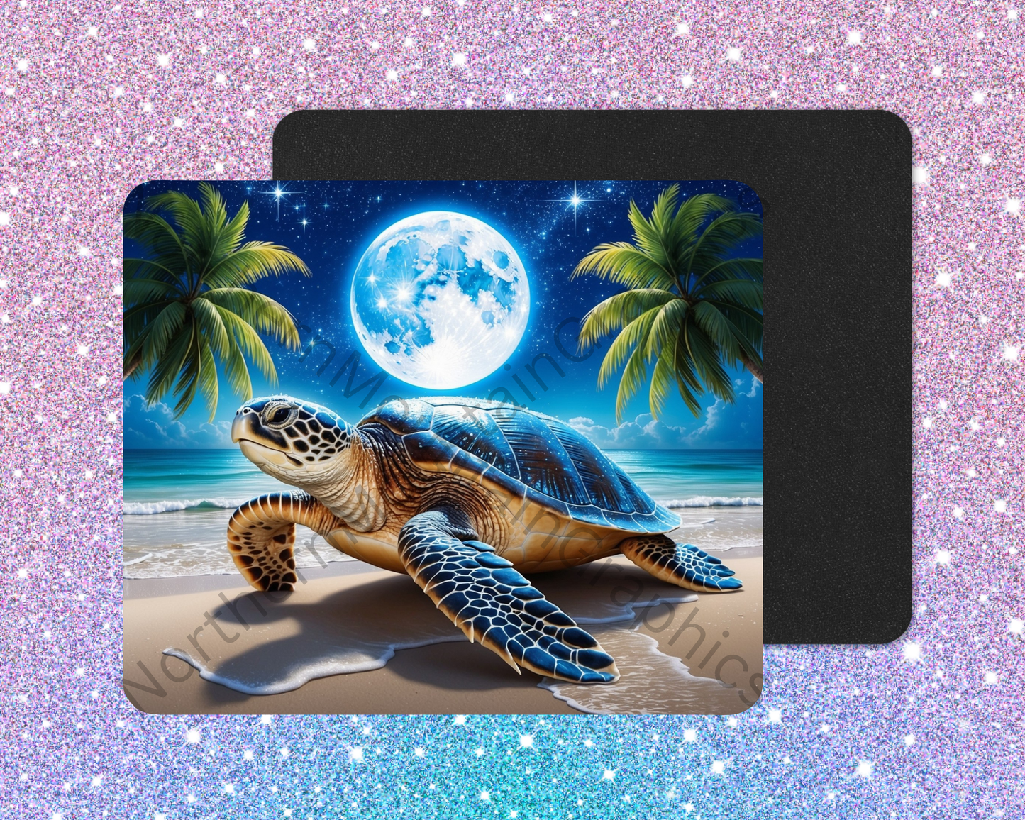 Moonlit Beach Journey Sea Turtle Mouse Pad